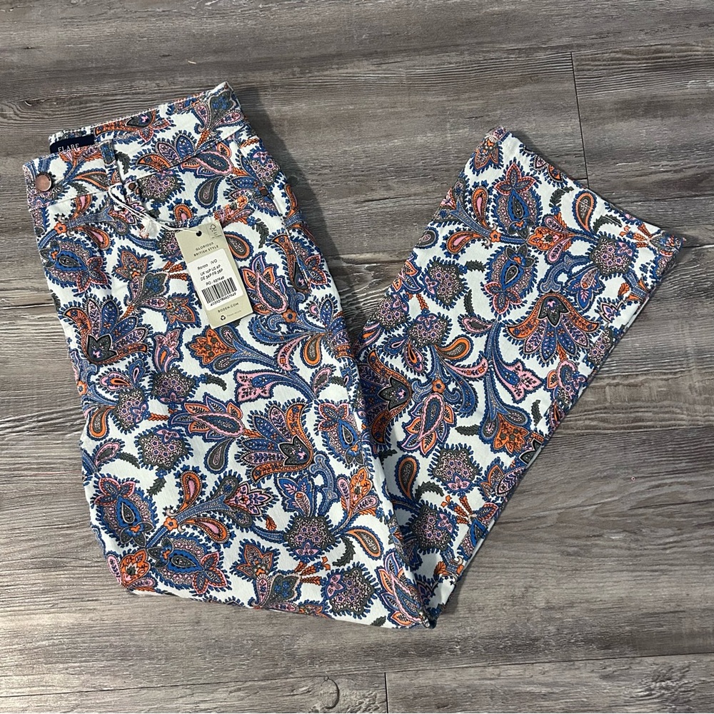 NWT Boden Paisley Ankle Flared Paisley Print Denim Pants